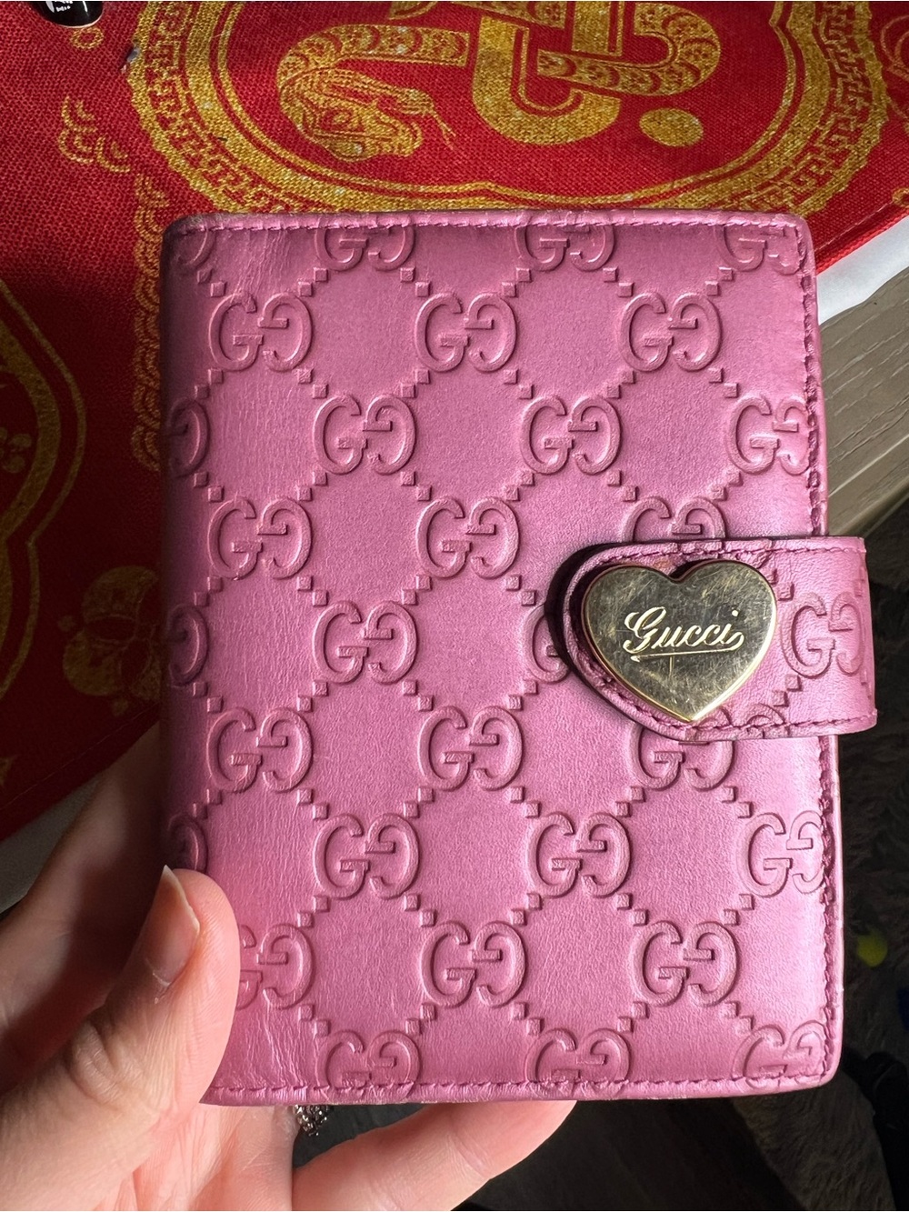Gucci Pink Guccissima Heart Leather Agenda Planner Cover